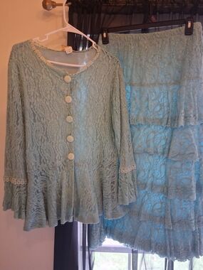 Light Blue Lace Layered Two-Piece Women's Set